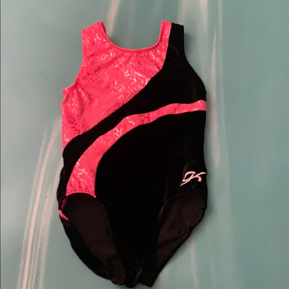 GK Elite pink and black gymnastics leotard child s